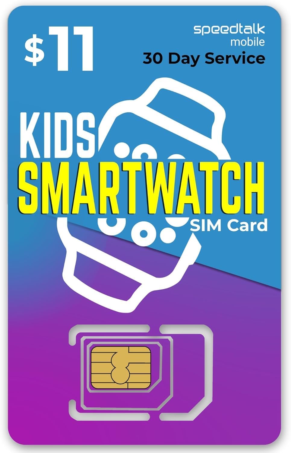 SpeedTalk Mobile $5 Preloaded SIM Card Kit for Kids Smart Watch GPS & Activity Tracking | 3 in 1 Simcard - Standard, Micro, Nano | Children GSM 5G 4G LTE Smartwatches Wearables | 30 Days Service Plan