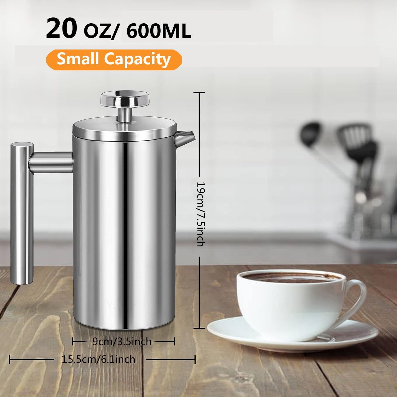 Black French Press Stainless Steel 34oz