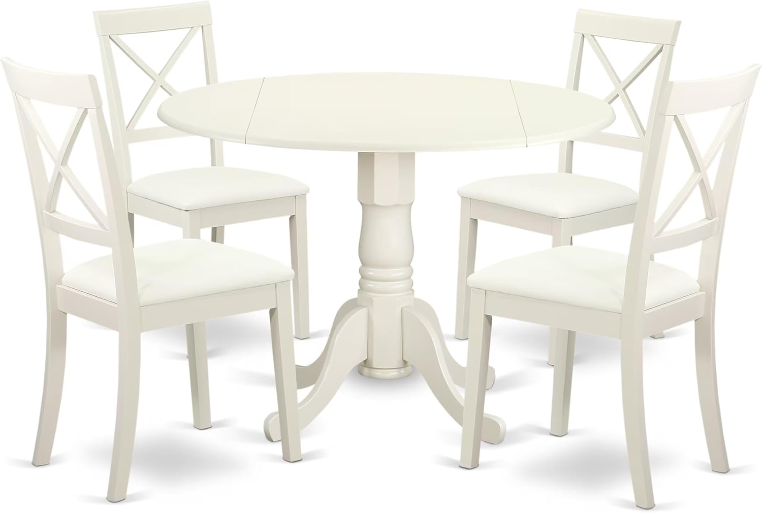 East West Furniture DLBO3-WHI-W 3 Piece Dining Room Table Set Contains a Round Kitchen Table with Dropleaf and 2 Dining Chairs, 42x42 Inch, Linen White