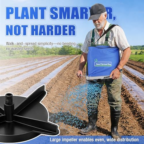 Zipcase 25lb Bag Seed Spreader with Waterproof Bag, Blue | 6-Level Adjustable Gate, Rare Baffle and Accurate Gears
