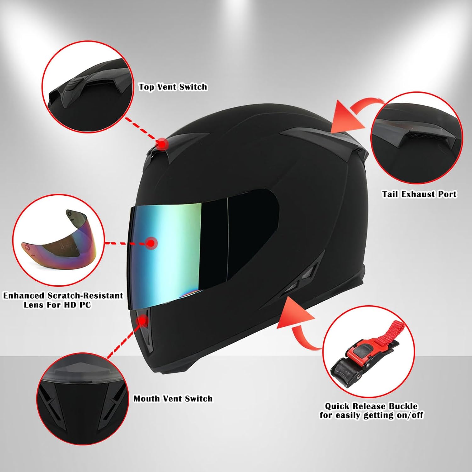 1Storm Motorcycle Full Face Helmet Skull King Matt Black + One Extra Clear Shield: HJK311
