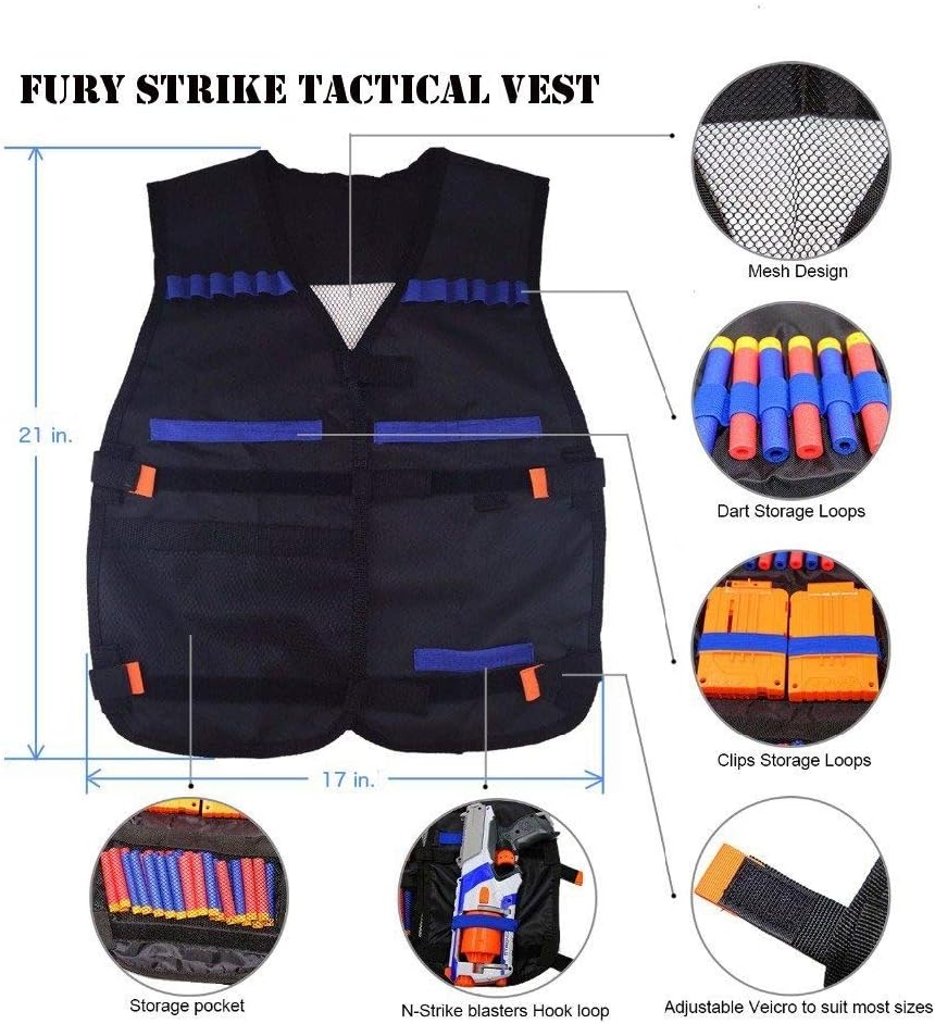 Tactical Vest Accessories Set for Nerf N-Strike Elite Series with 20 Refill Darts, 2 Quick Reload Clips, Wrist Ammo Holder, Safety Glasses