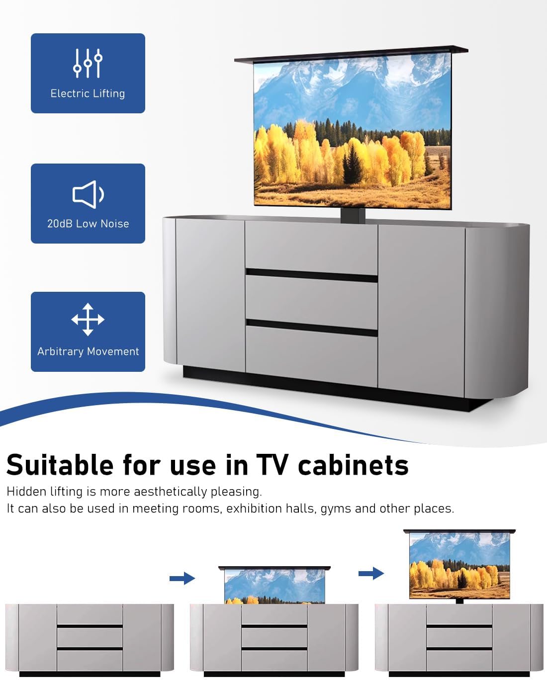 DIHOOL Motorized TV Lift for 85″ - 100″Giant Screen TVs, Pop Up Vertical TV Stand with Remote Control and Obstacle Detection, 59″ Stroke