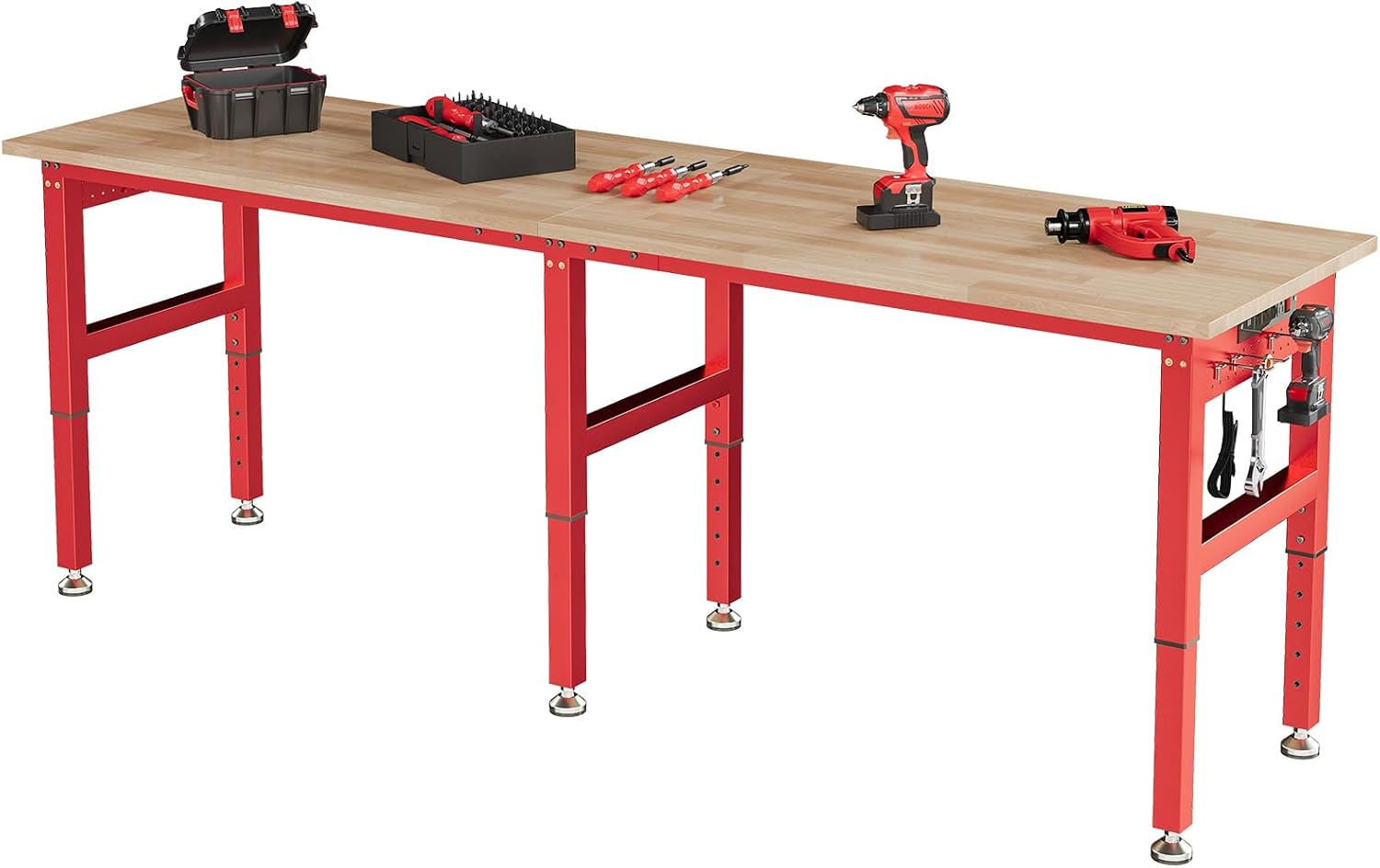 SPECRAFT Adjustable Black Heavy-Duty Workbench | 2000 Lbs Capacity, Rubber Wood Top, 4 AC Outlets and 2 USB Ports, for Garage, Workshop and Office
