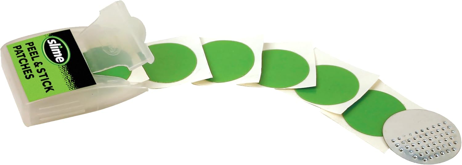 Slime 20272 Bike Skabs Pre-Glued Patch Kit, for Bike Tube Puncture Repair, Peel and Stick, Contains 6 Patches and a Metal scuffer
