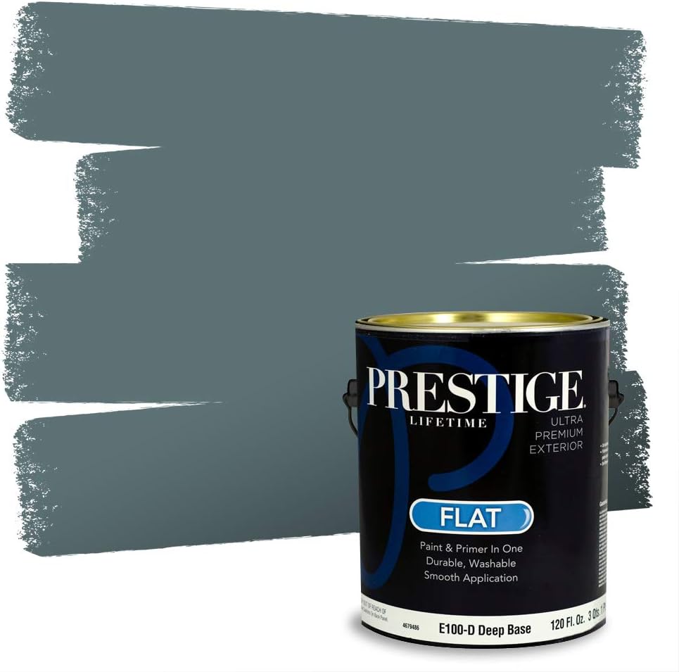 PRESTIGE Paints E100-T-SW6241 Exterior Paint and Primer in One, 1-Gallon, Flat, Comparable Match of Sherwin Williams Aleutian, 1 Gallon, SW18-Aleutian