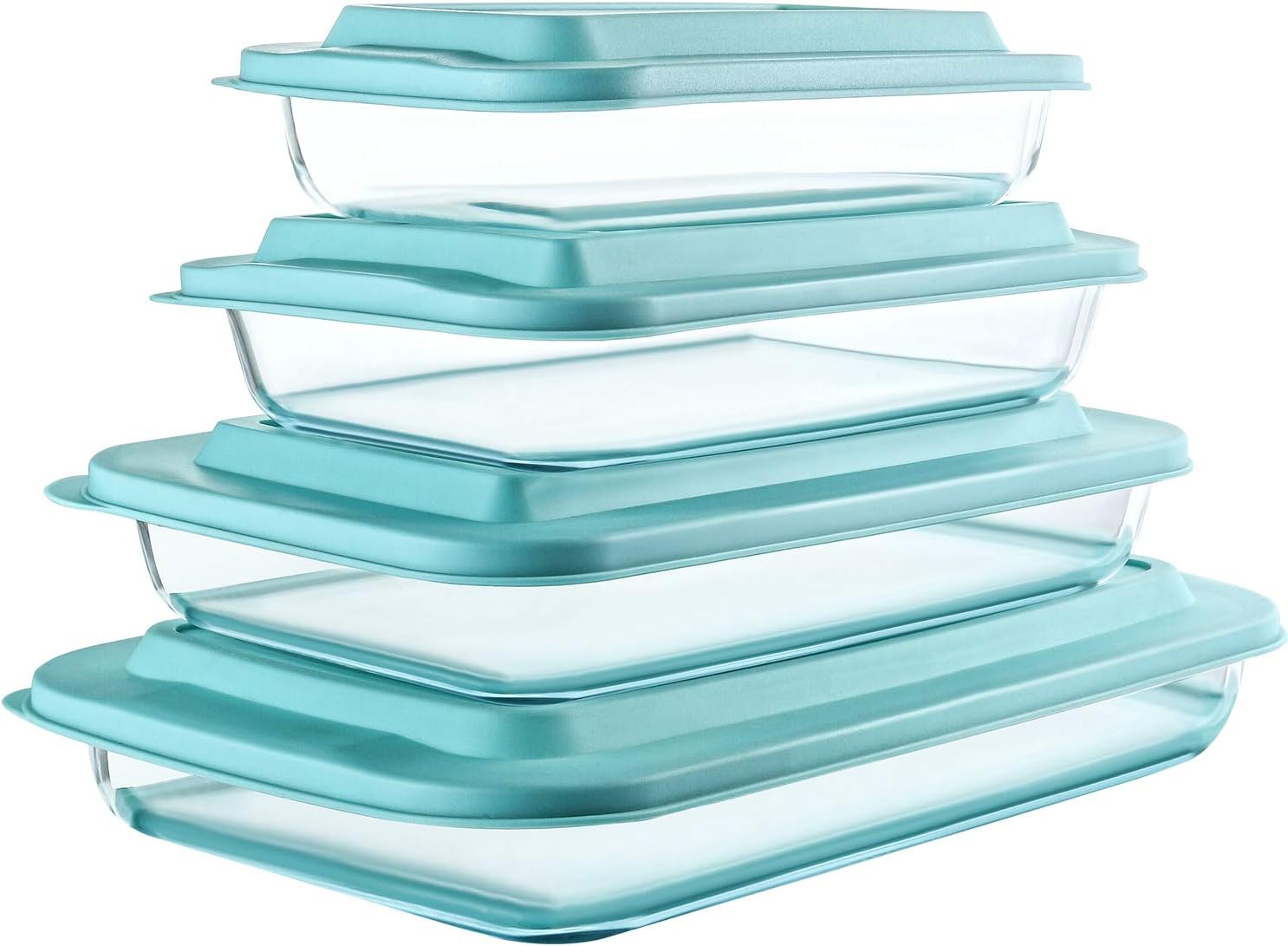 M MCIRCO 8 Piece Deep Glass Baking Dish with Lids, BPA free,Gray
