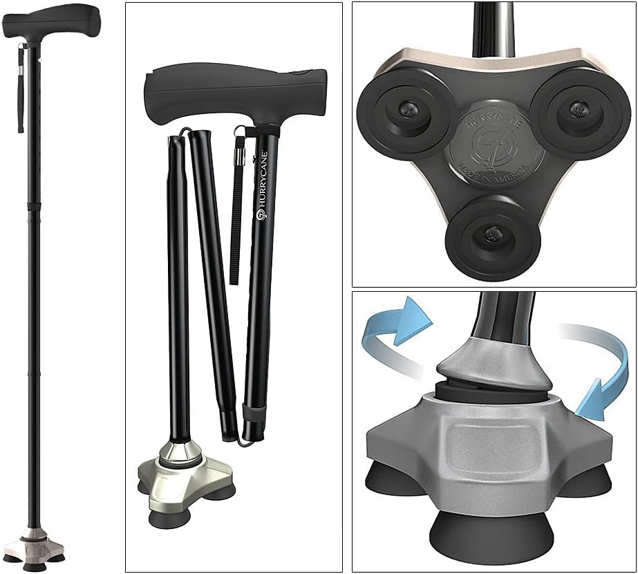 HurryCane Freedom Edition Foldable Walking Cane with T Handle