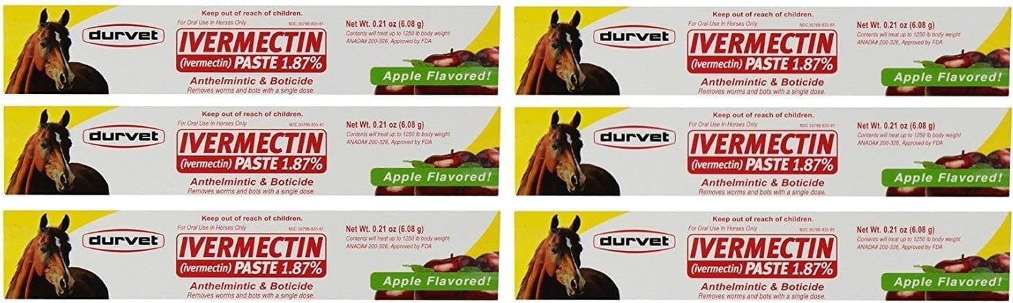 Durvet Ivermectin Paste Dewormer - 6.08g dose @ 1.87% Apple Flavor (6-Pack)