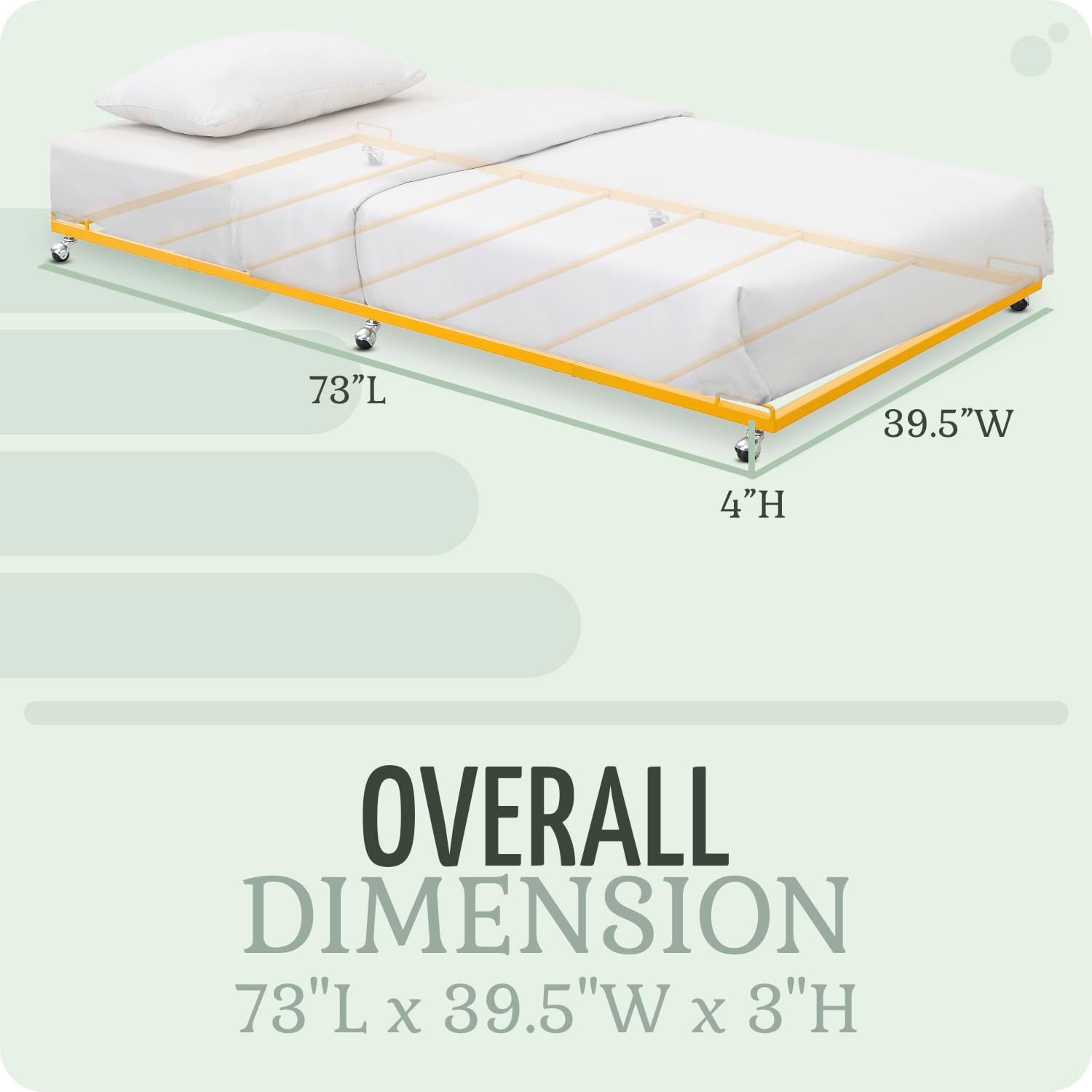 2K Furniture Designs - Twin Size Black Metal Roll Out Trundle Bed Frame for Daybed | Space-Saving Guest Bed - Slides Under Daybeds for Overnight Visitors, Dorms, and Small Spaces
