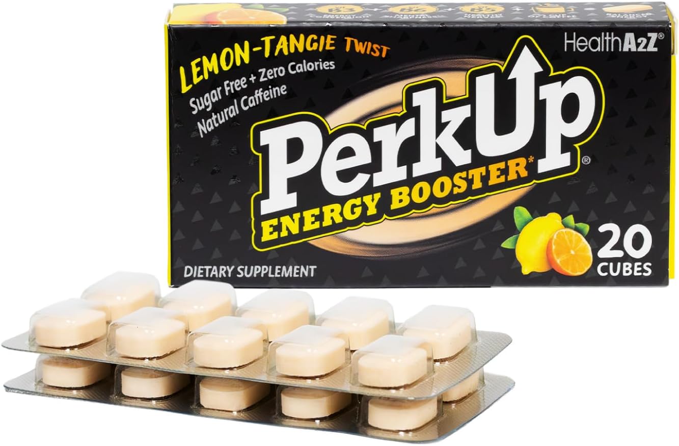 HealthA2Z® PerkUp® Energy Booster, Natural Caffeine 50mg, B Vitamins, Melt-in-Mouth Cubes, Sugar Free, Zero Calorie, Energy, Focus & Productivity