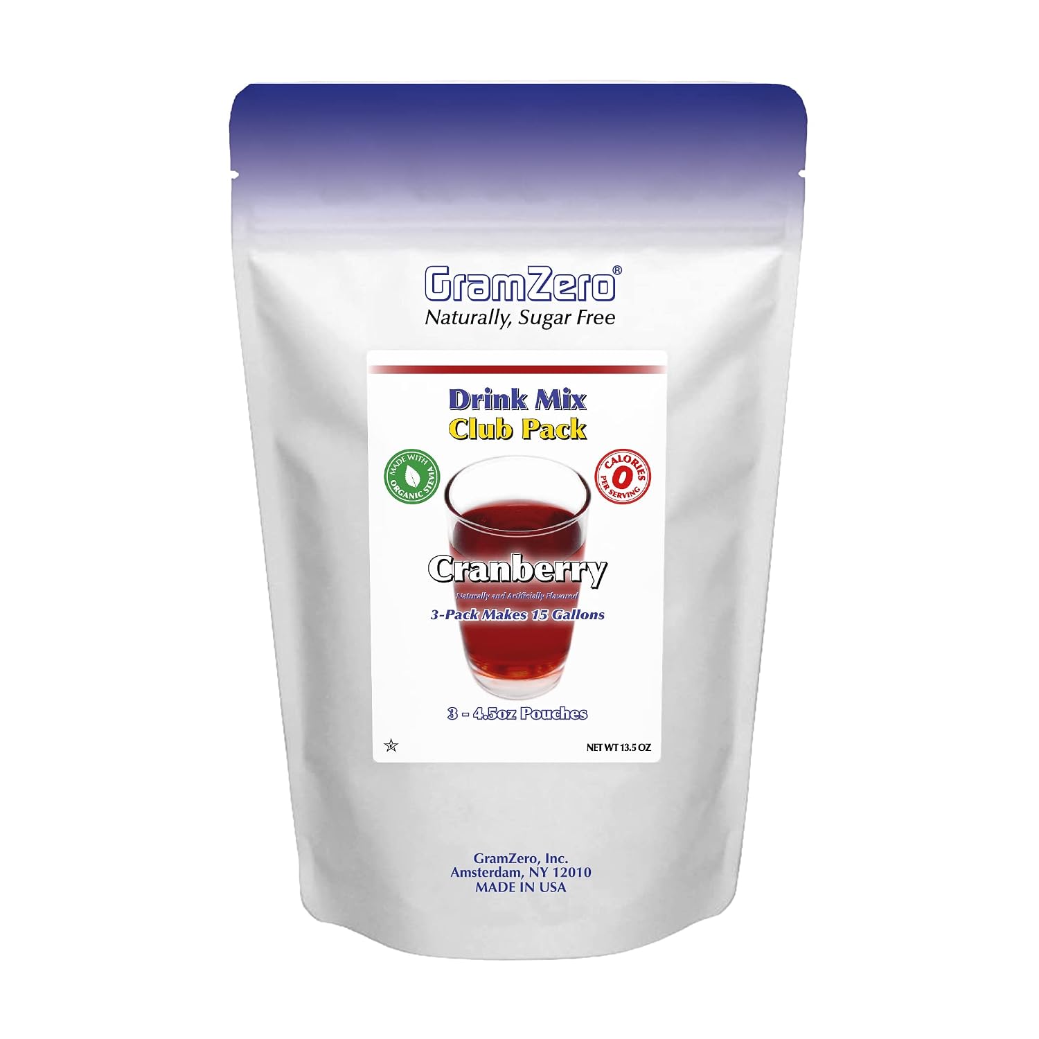 GramZero Raspberry Blush, Sugar Free Drink Mix, Pitcher Pack, Great For Nutrition Club Loaded Tea, Zero Calorie, Stevia Sweetened