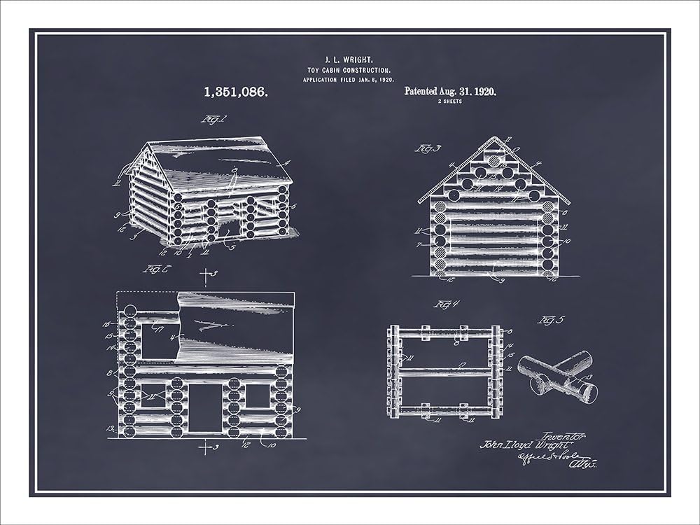 Studio 21 Graphix 1920 Lincoln Logs Construction Set Patent Print Art Poster UNFRAMED Blackboard 18" X 24"