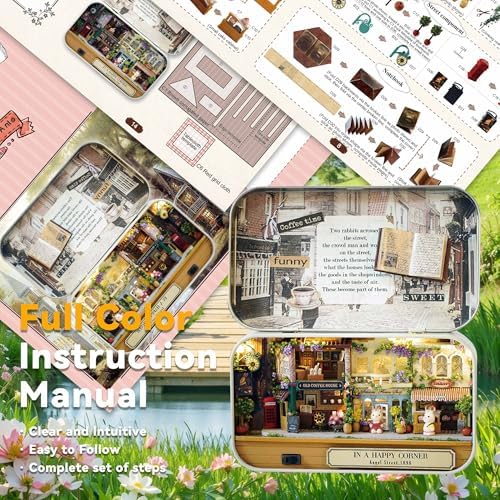 Flever Dollhouse Miniature DIY House Kit Creative Room with Furniture and Cover for Romantic Valentine's Gift(Happy Corner)