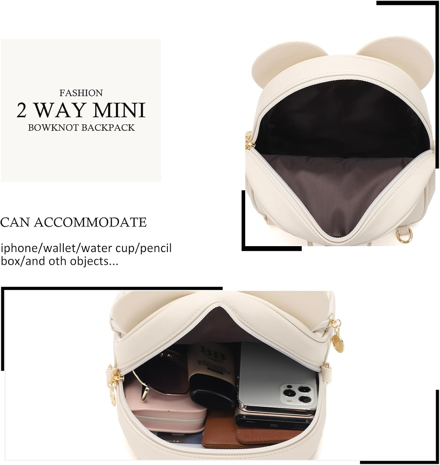 KL928 Girls Mini Backpack Bowknot Polka Dot Cute Small Daypacks Convertible Shoulder Bag Purse for Women