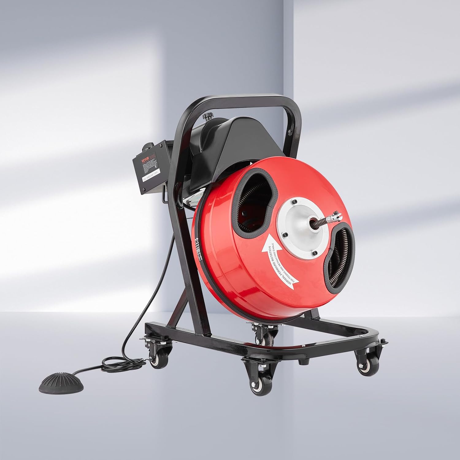 VEVOR Drain Cleaner Machine 100 FT x 3/4 Inch, Auto Feed Sewer Snake Auger, Portable Drain Cleaning Machine with Multi-Wheel Combination, 6 Cutters & Air-Activated Foot Switch for 4" to 8" Pipes