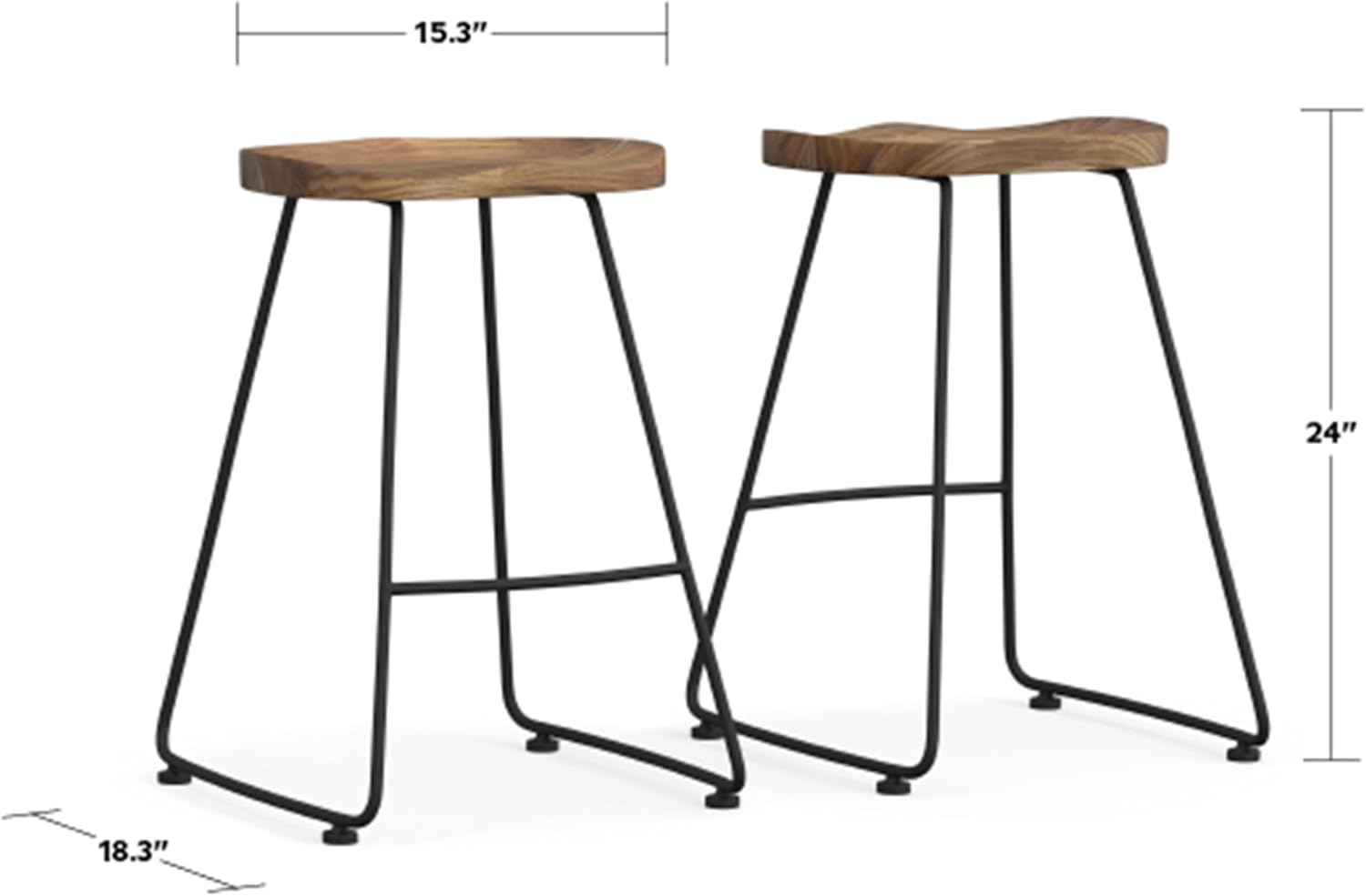 SIMPLIHOME Amberly Rustic Metal 24 Inch Saddle Counter Height Stool (Set of 2) in Natural/Black, For the Dining Room and Kitchen
