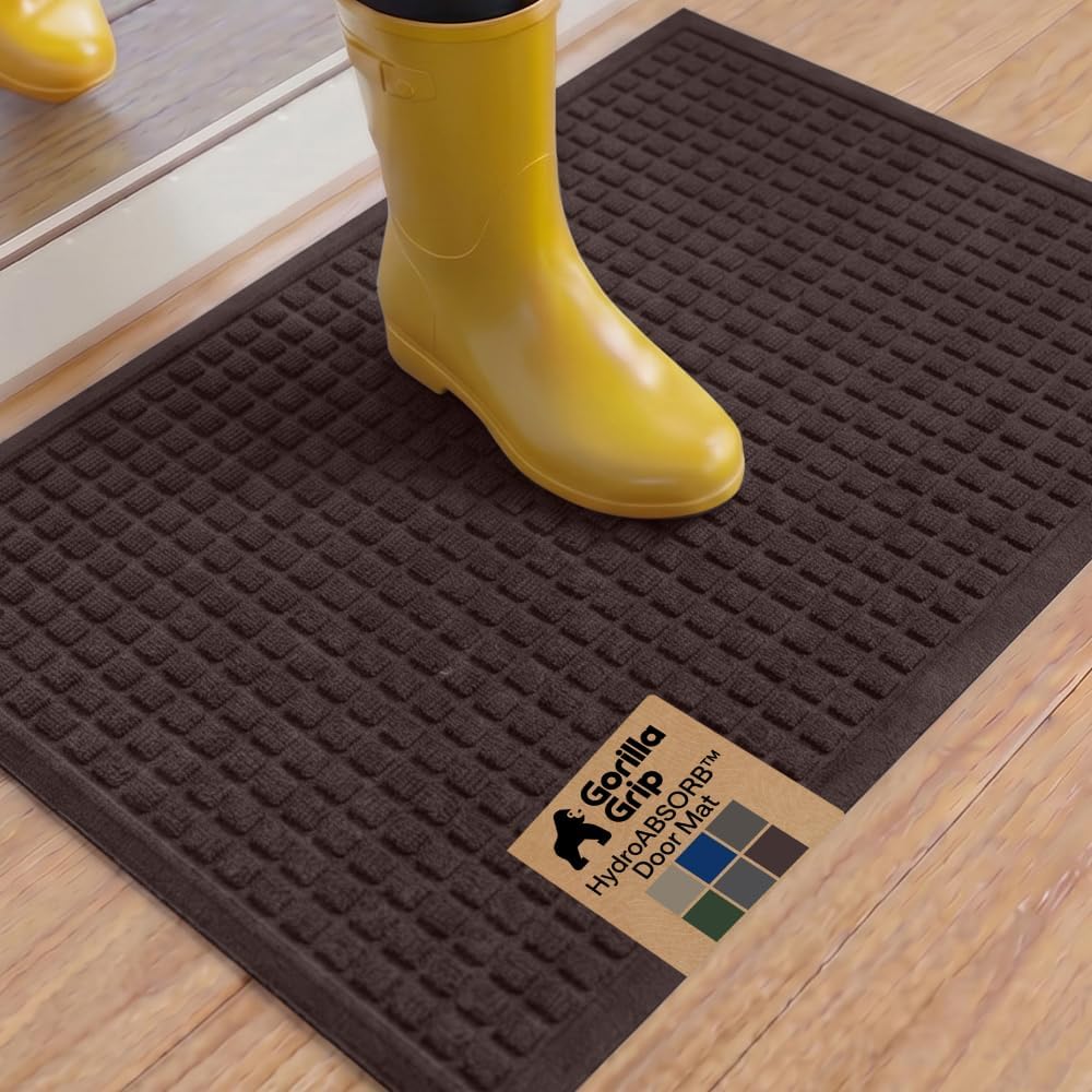 GORILLA GRIP® HydroABSORB Door Mat for Indoor Outdoor Use, 29x17 Black