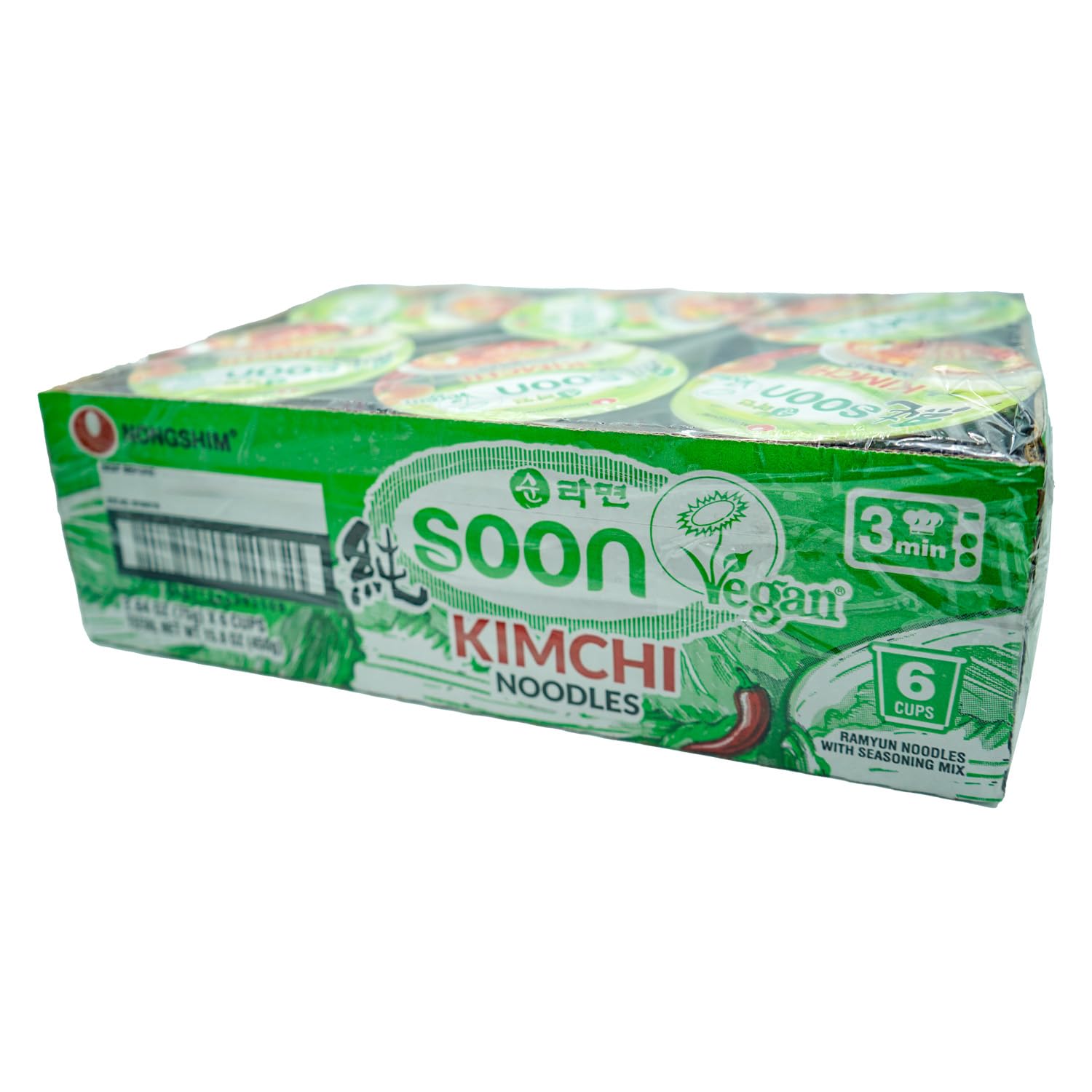 Nongshim Soon Veggie Ramyun Noodles, Signature Korean Instant Ramyun, Vegetable Flavored Broth, Vegan Noodles, Quick & Easy, Microwaveable Cup, 2.64 oz (Pack of 6)