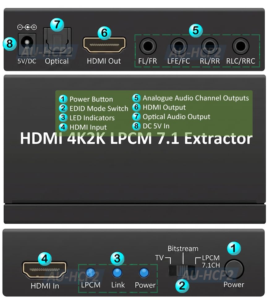 HDMI LPCM 5.1 7.1 to Analog Surround Decoder with Repeater Function