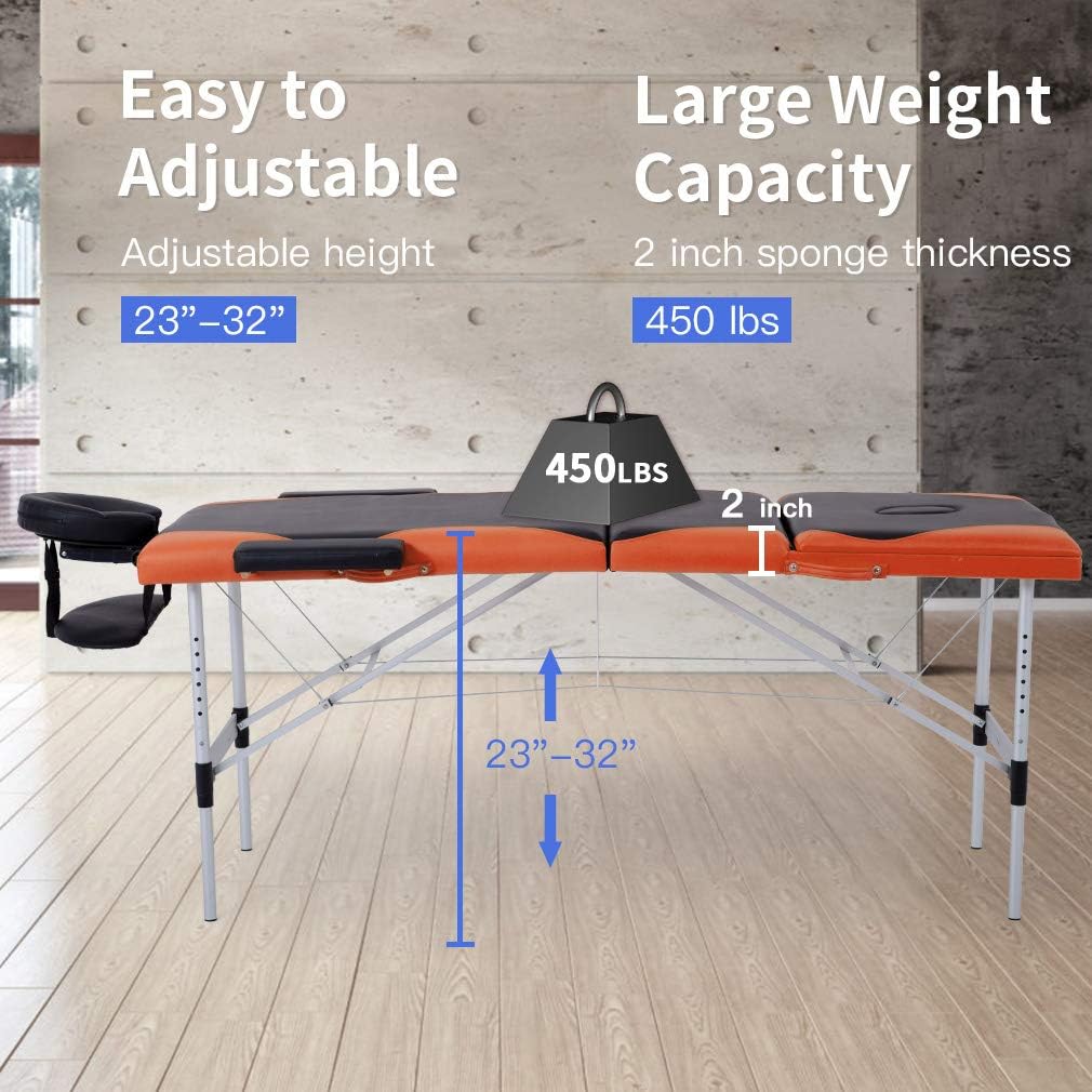 BestMassage Aluminium Massage Bed Portable Massage Table 28 inch Wide Lash Bed Height Adjustable 3 Folding Spa Table with Non-Woven Bag for Spa Footmassage Facial CareSpa Tattoo