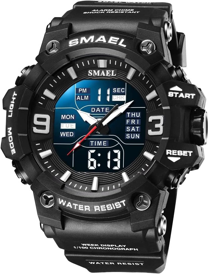 Gosasa Men's Large Face Outdoor Sports Watches Military S-Shock Watch Waterproof, Backlight, Alarm, Stopwatch Features - Rugged Wristwatch for Training, Hiking, and Adventure