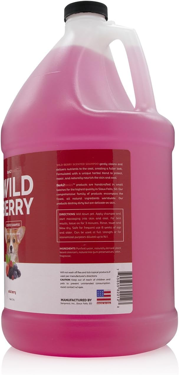 Bark2Basics Wild Berry Dog Shampoo, 1 Gallon | Unique Herbal Blend, Finest Natural Ingredients, Handcrafted, Soap-Free & Cruelty-Free