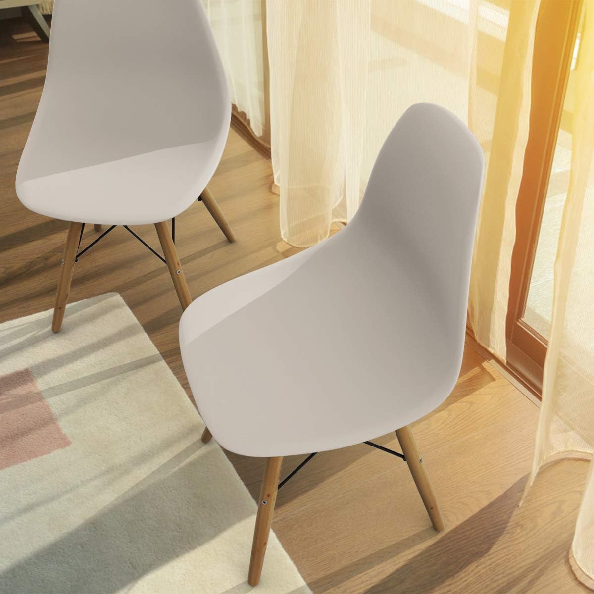 GIANTEX Dining Chairs Set of 2 White, Pre Assembled Dining Room Chairs | Mid Century Modern Kitchen Chairs with Wood Legs, Armless Plastic Dining Side Chair for Kitchen, Living Room