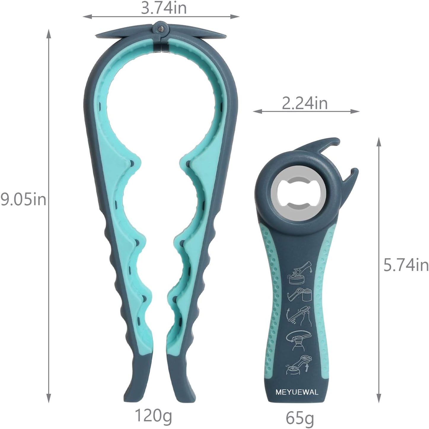 Jar Opener, 5 in 1 Multi Function Can Opener Bottle Opener Kit with Silicone Handle Easy to Use for Children