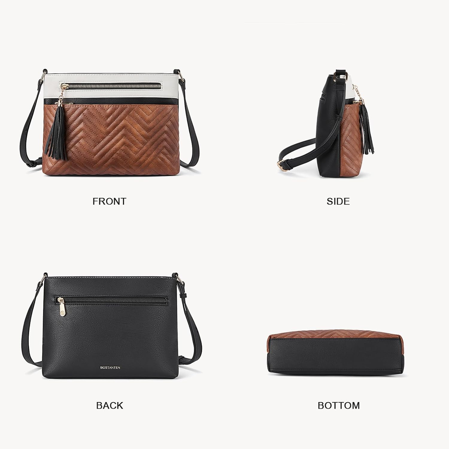 BOSTANTEN Crossbody Purses for Women Medium Shoulder Bag Quilted Handbags with Zipper Pocket