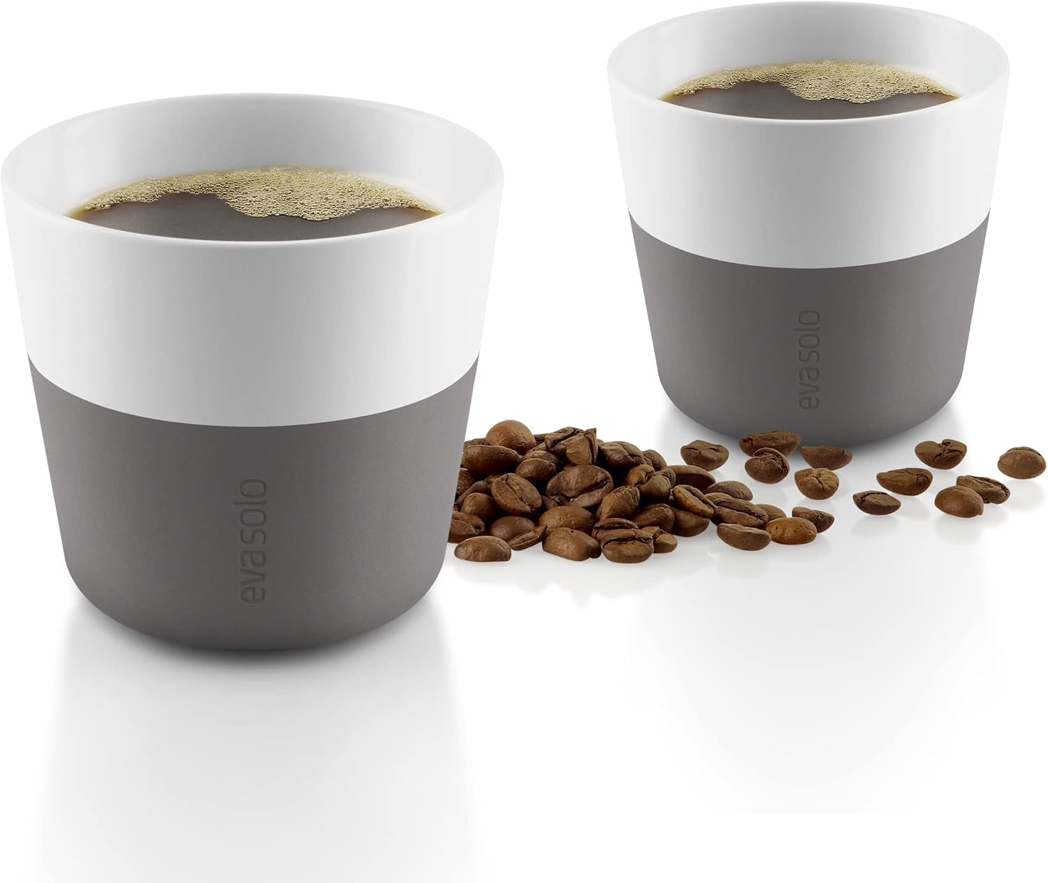 Eva Solo | 2 Lungo Tumbler Mugs | 8 oz Porcelain Coffee Cup Tumblers with Silicone-coated Grip | Danish Design, Functionality & Quality | Black