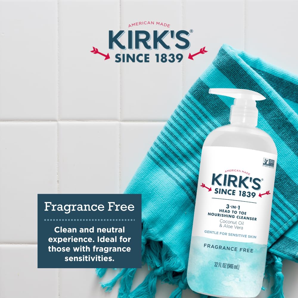 Kirk's Juniper & Lime​ 3-in-1 Nourishing Cleanser, Shampoo Body Wash Bubble Bath, Coconut Oil and Aloe Vera, Vegan Non-GMO, 32 Fl Oz