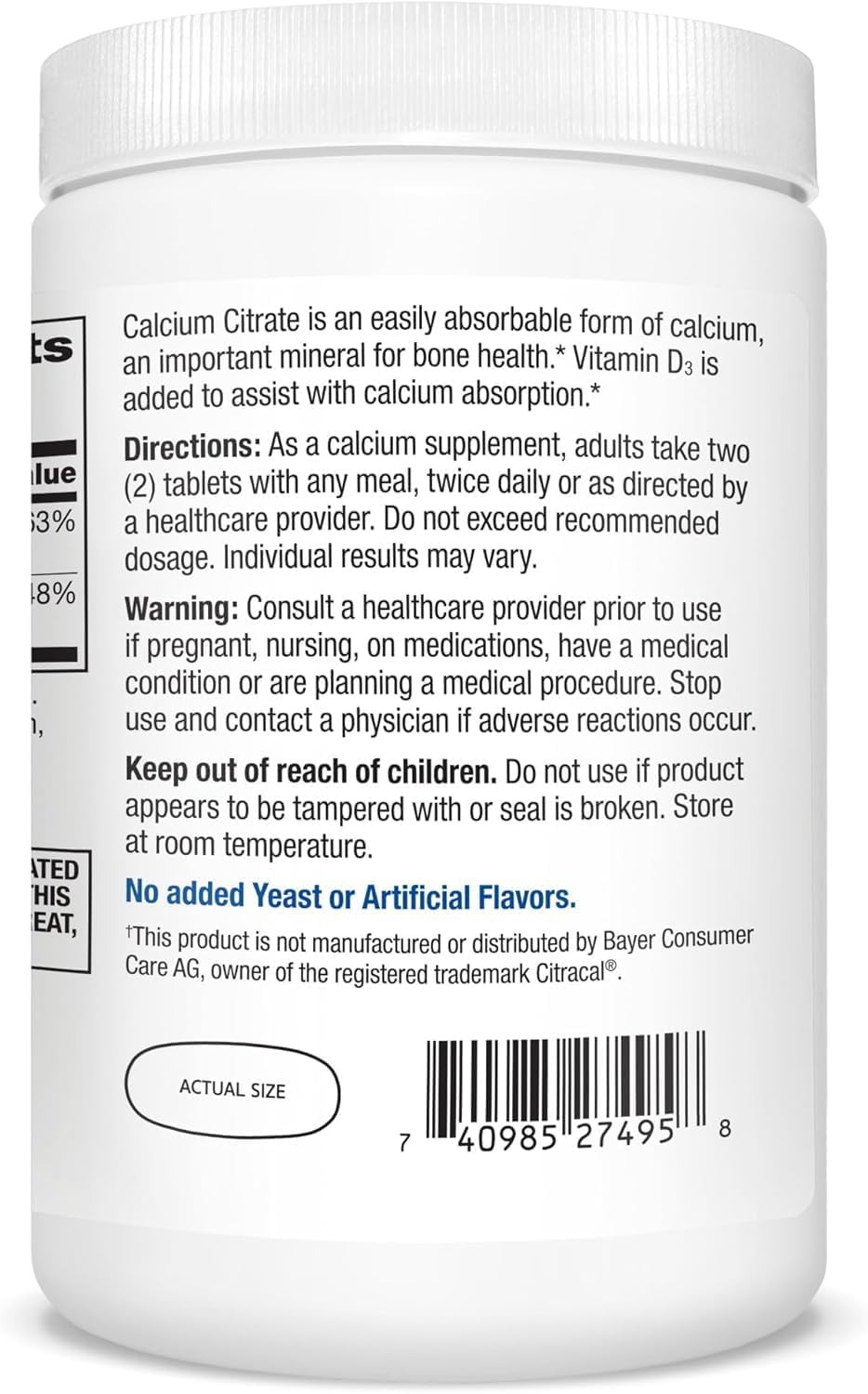 21st Century Calcium Citrate Plus D3 Maximum - 630 mg Calcium, Bone Health Support, Easily Absorbable, Gluten Free, Non-GMO, Compare to Citracal +D3, 400 Tablets