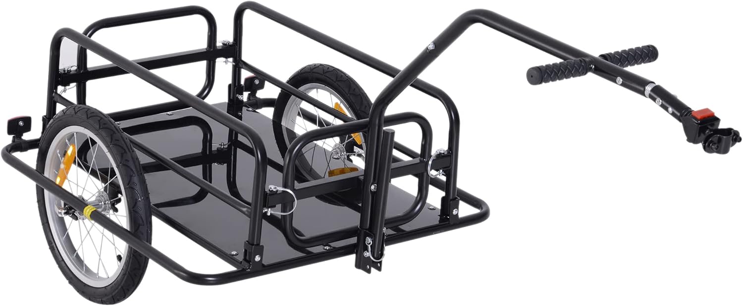 Aosom Bike Cargo Trailer Heavy-Duty with Universal Hitch 16" Wheels Black | Bicycle Trailer, Bike Wagon Cart, Foldable Compact Storage