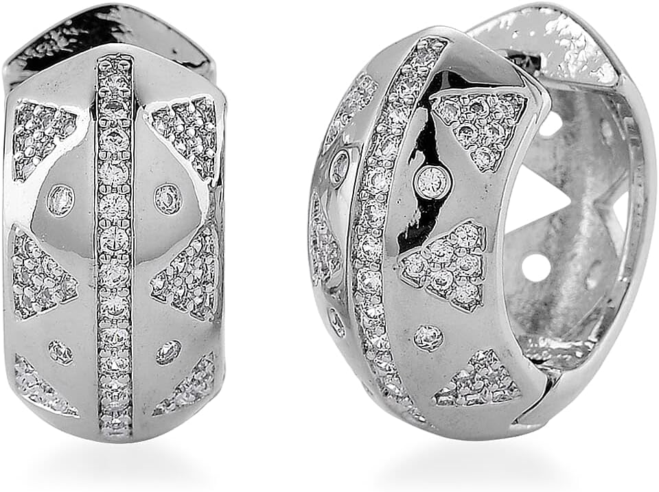 Cubic Zirconia Hoop Earrings in Silvertone