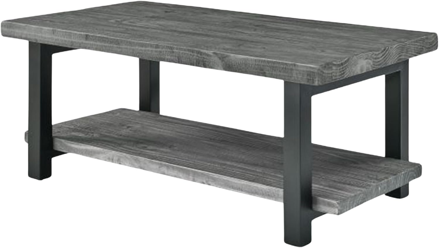 Alaterre Furniture Pomona Solid Wood 2-Tier End Table, Rustic Brown, 27” | Nightstand with Storage Shelf and Metal Legs, Industrial Farmhouse Chair Side Table for Living Room or Bedroom