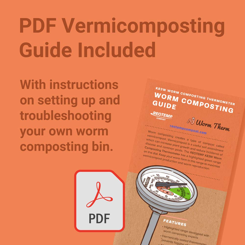 REOTEMP K83W Worm Therm Soil Thermometer with Worm Composting Digital Guide for Red Wiggler Compost Bins