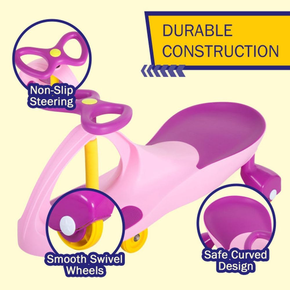 Wiggle Car Ride On Toy - No Batteries, Gears or Pedals - Twist, Swivel, Go - Outdoor Ride Ons for Kids 3 Years and Up by Lil' Rider (Hot Pink and Black)