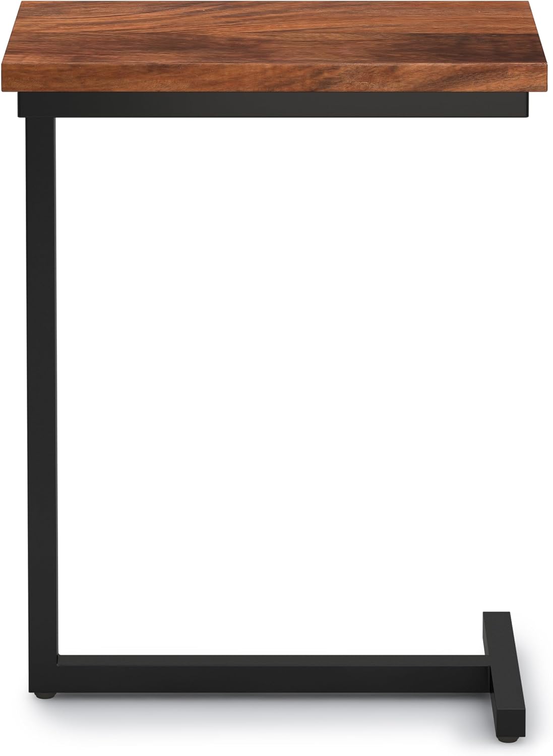 SIMPLIHOME Skyler 18" Wide Solid Wood C-Side End Table in Dark Cognac Brown | Industrial slide-under accent table with open frame, assembled; perfect for living rooms as a side table or sofa table.
