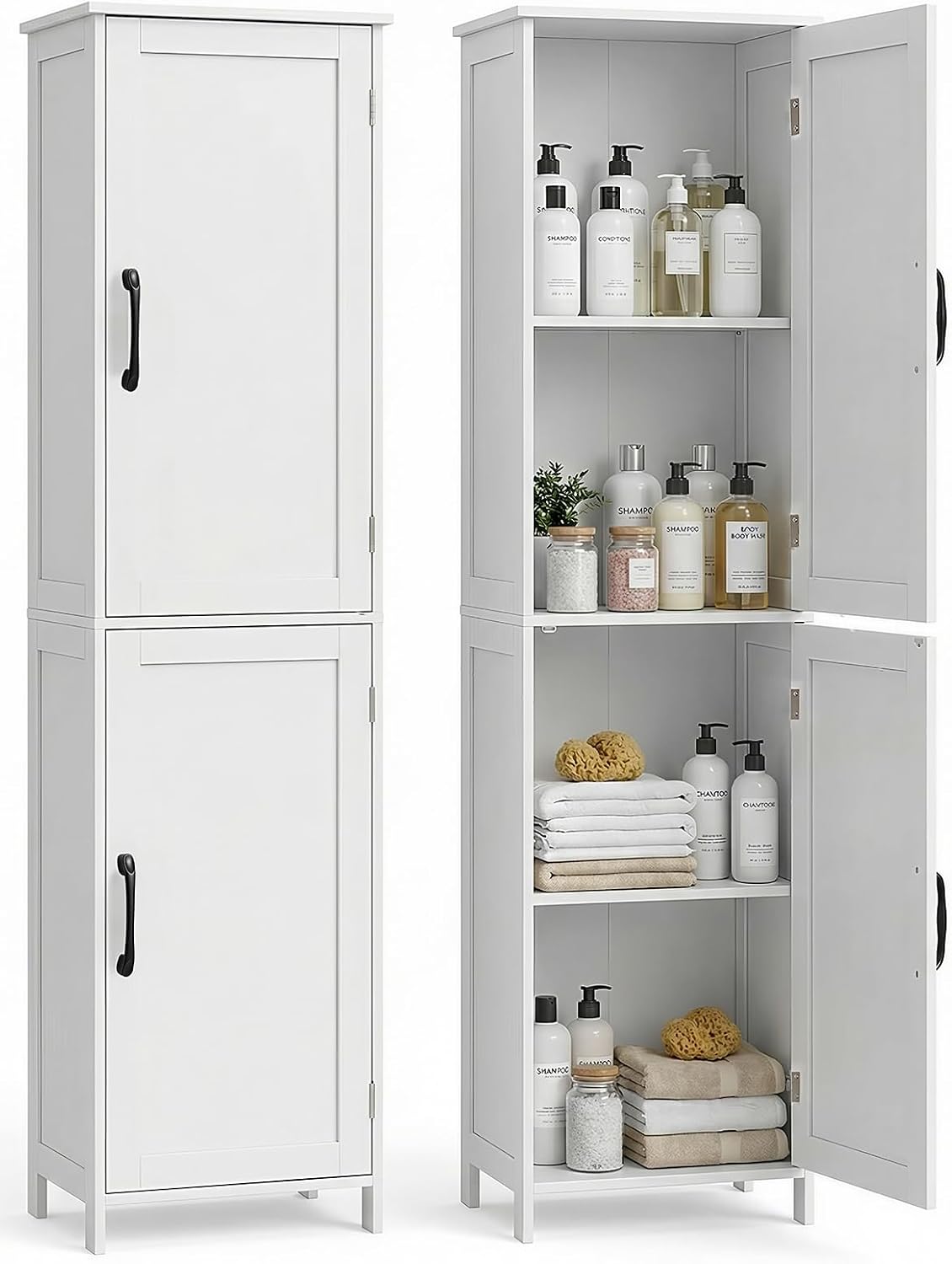 Tall Bathroom Storage Cabinet, Freestanding Bathroom Cabinet with 2 Doors & Adjustable Shelves, Floor Cabinet for Living Room, Kitchen, White