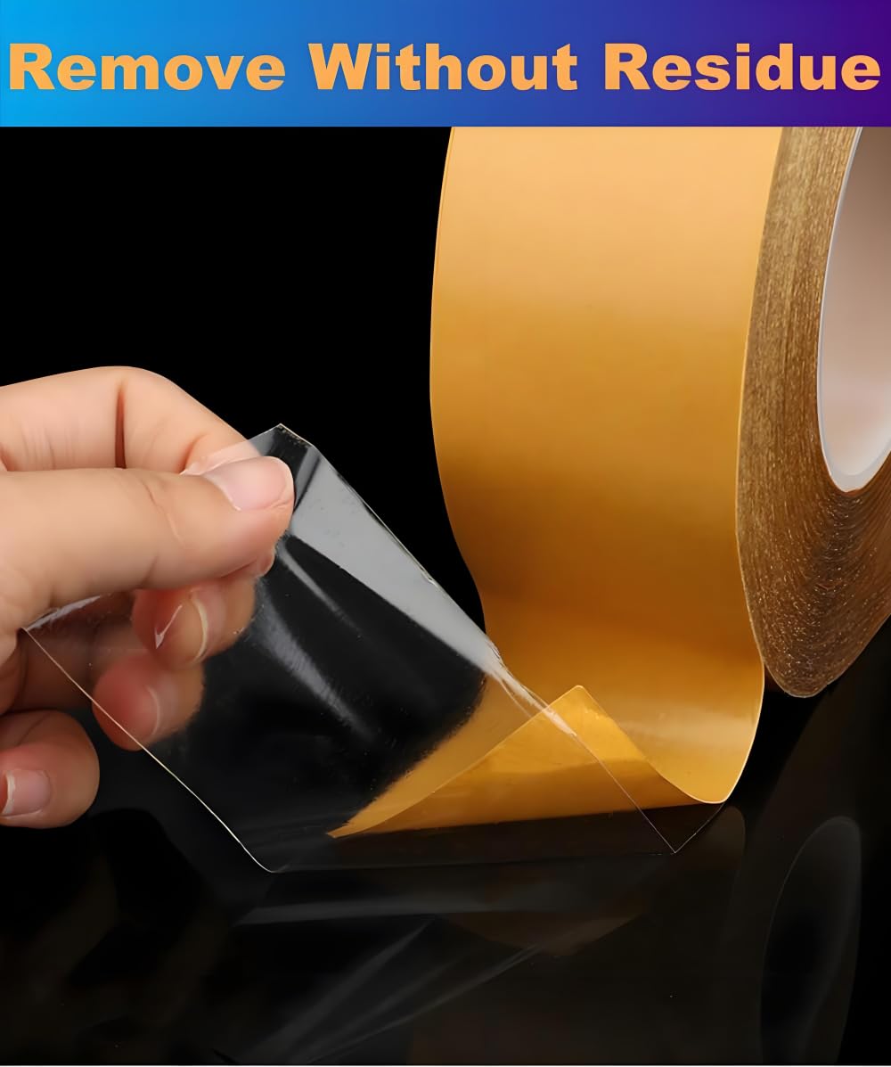 Ultra-Thin Clear Double Sided Tape Heavy Duty 2-Inch x 50 Feet Two Sides Strong Stick Mounting Adhesive Tape for Arts & Crafts, Fix Carpet
