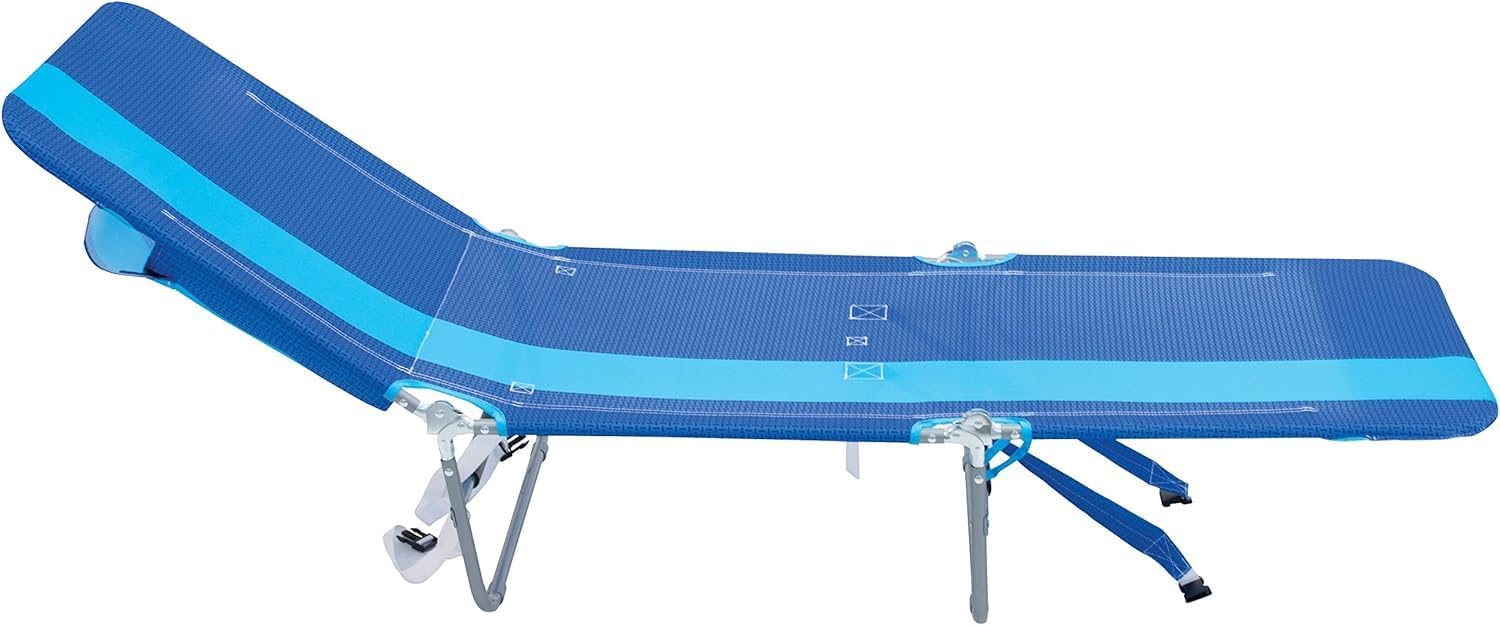 Rio Beach Portable Lay Flat Folding Backpack Beach Lounge Chair with Backpack Straps and Storage Pouch, Blue and Red