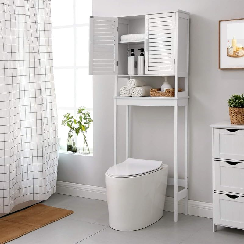 SONGMICS Bamboo Over The Toilet Storage Cabinet, Adjustable Inside Shelf