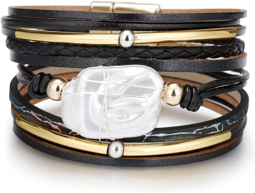 Fesciory Leather Wrap Bracelets for Women, Boho Western Layered Jewelry