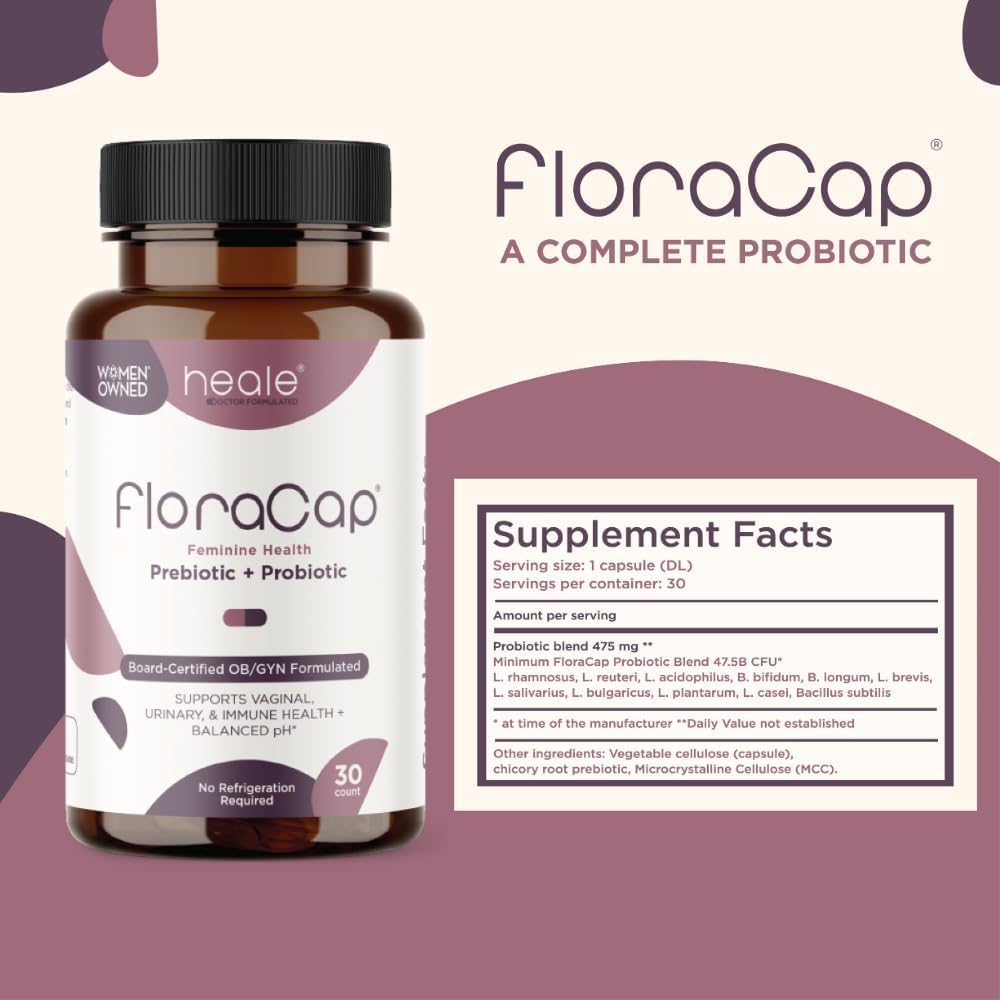FloraCap Vaginal Probiotics for Women Health, 30 Oral Capsules | Reduce Odor, Itching, & Discomfort, pH-Balanced Formula, Urinary Tract & Healthy Vaginal Flora, Made in USA