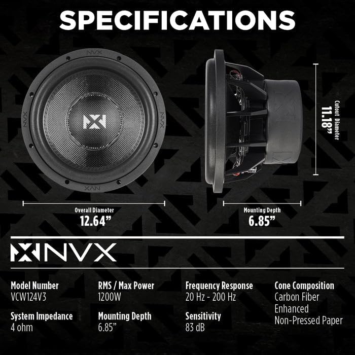 NVX VCW152v3 15" 3000 Watt Max (1500W RMS) Dual 2-Ohm VC-Series Car Subwoofer (VCW152 Version 3) | 3000 Watt Max (1500W RMS) Car Subwoofer