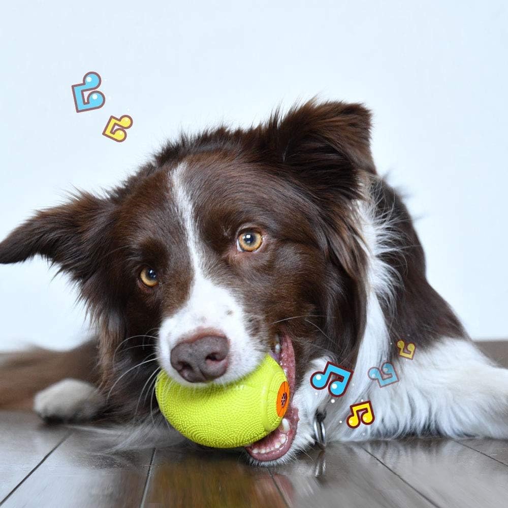 LaRoo Squeaky Dog Ball Toy,Durable Natural Rubber Squeaker Ball Throwing Training,Teeth Cleaning Chew Toy for Pet Medium and Large Dogs (3.5In Green)