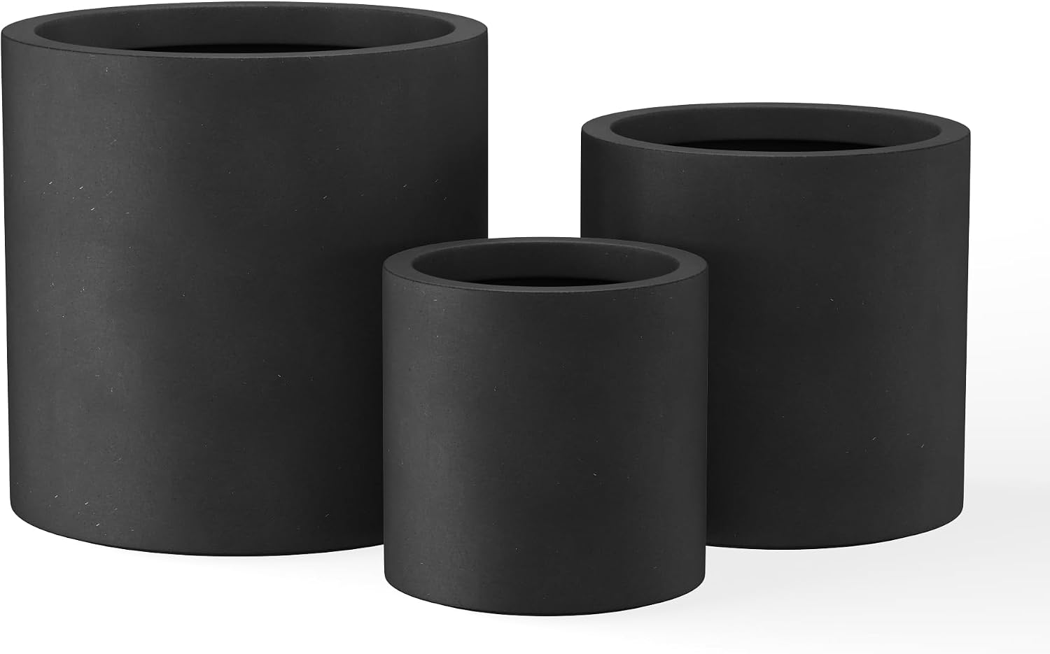 Kante Large Round Cylinder Charcoal Concrete Planter 15.8" Tall, Outdoor