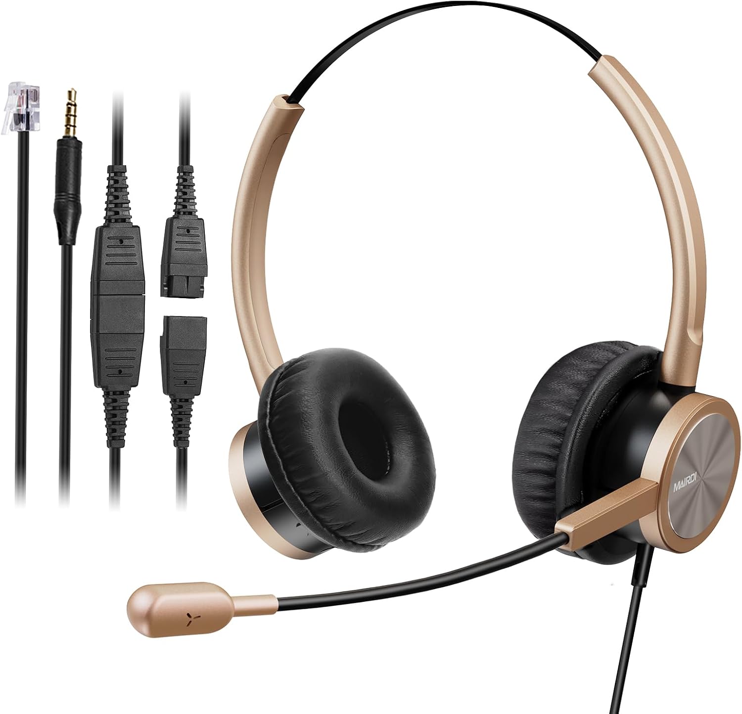 MAIRDI Phone Headset with RJ9 & 3.5mm Jacks for Call Center Deskphone Cell Phone PC Laptop