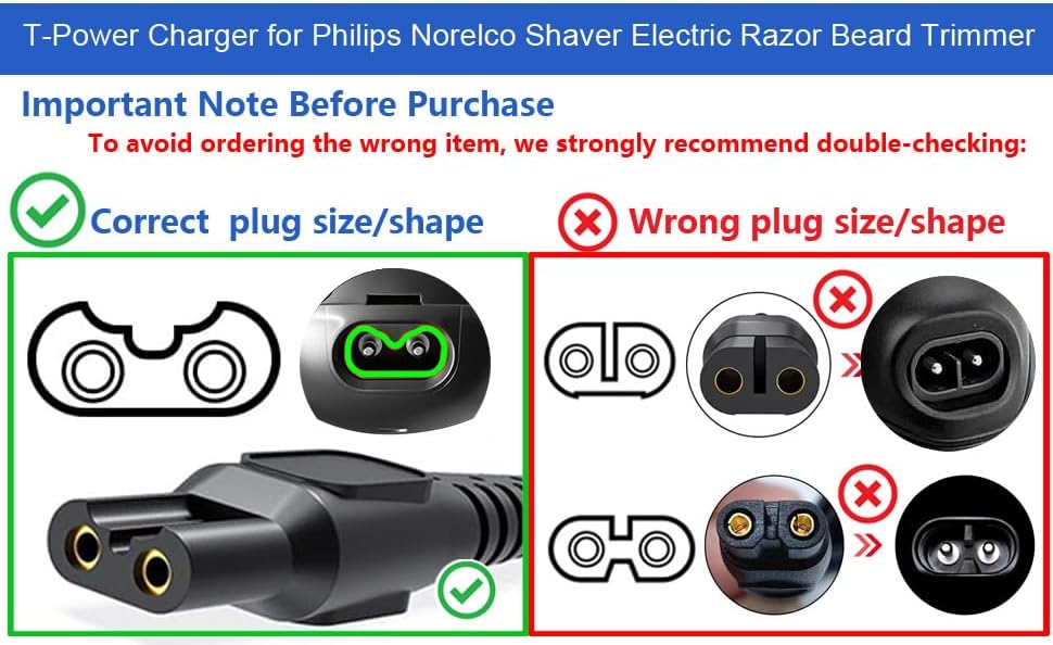 T POWER 15V Charger for Philips One Blade QP2630 QP6510 QP6520 Norelco QG3200 QG3320 QG3300 Series All-in-One 7900 Philips Shaver QT4070 QG3380